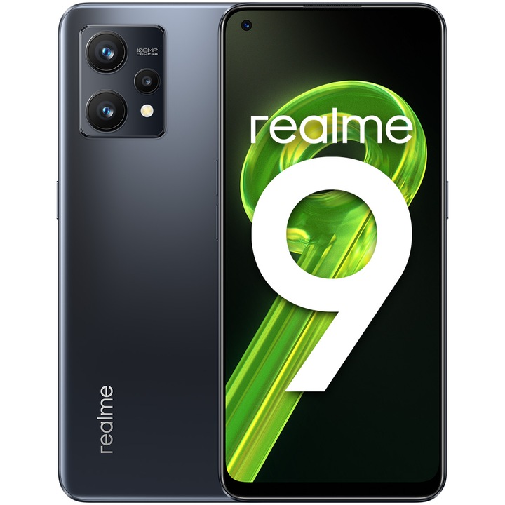 Realme 9 Mobiltelefon, Kártyafüggetlen, 6GB RAM, 128GB, LTE, Dual SIM, Meteor fekete