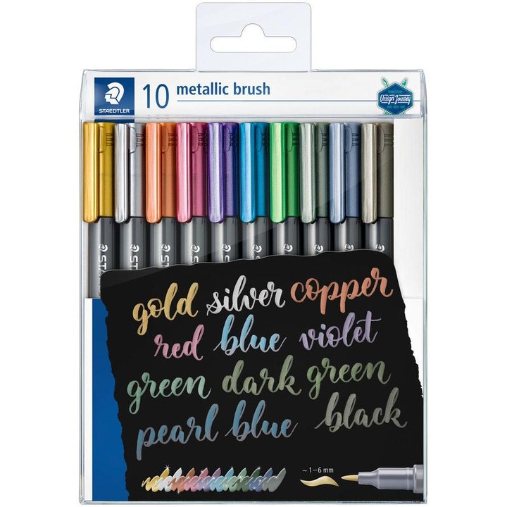 Комплект маркери Staedtler Metallic brush, 1-6 mm, 10 цвята
