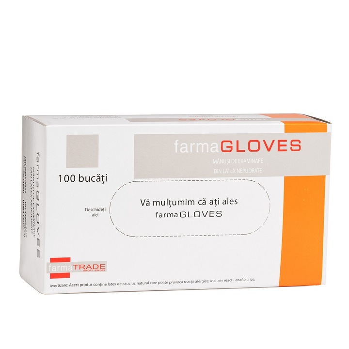 Set 100 buc, Manusi de examinare din Latex, nepudrate, FarmaGloves, marimea L