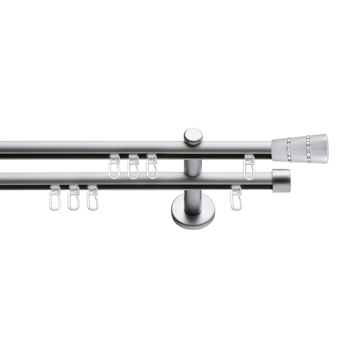Set galerie metalica Con Briliant, dubla, tip profil, nichel satinat, Ø 19 mm, 100 cm, accesorii incluse