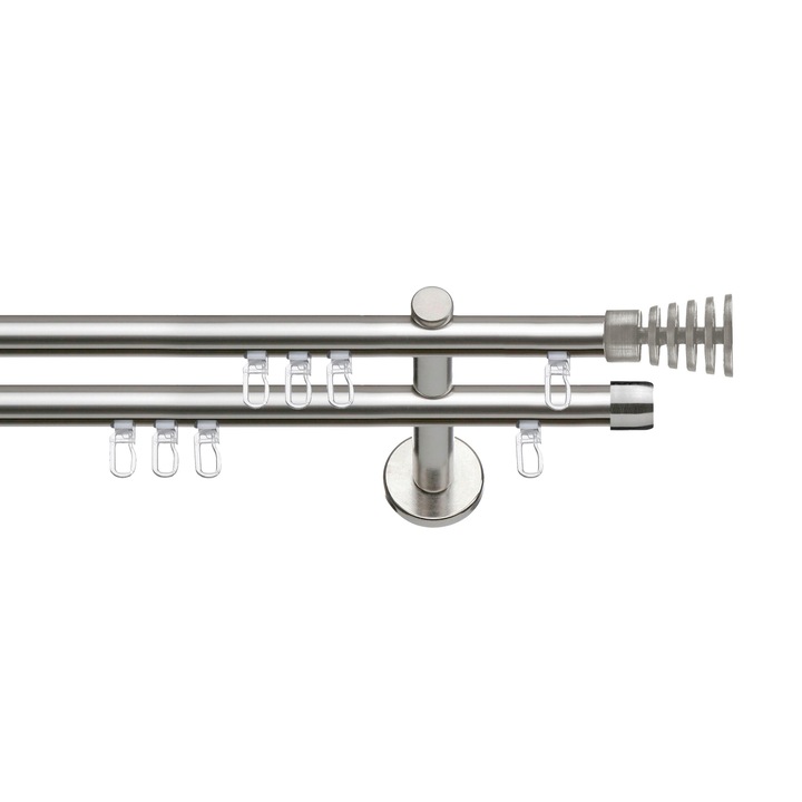 Set galerie metalica Arita, dubla, tip profil, nichel, Ø 19 mm, 160 cm, accesorii incluse