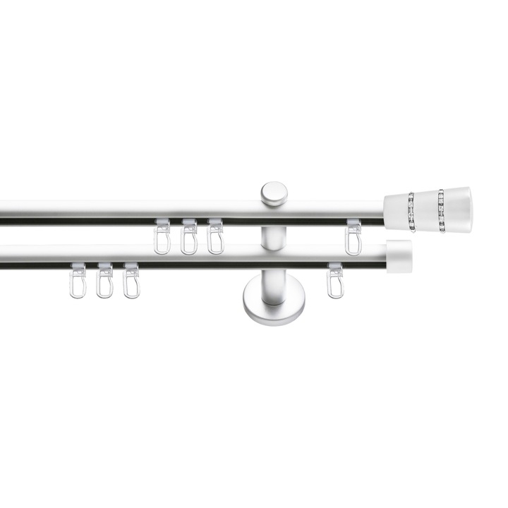 Set galerie metalica Con Briliant, dubla, tip profil, alb, Ø 19 mm, 480 cm - 6 x 160 cm cu element de legatura, accesorii incluse