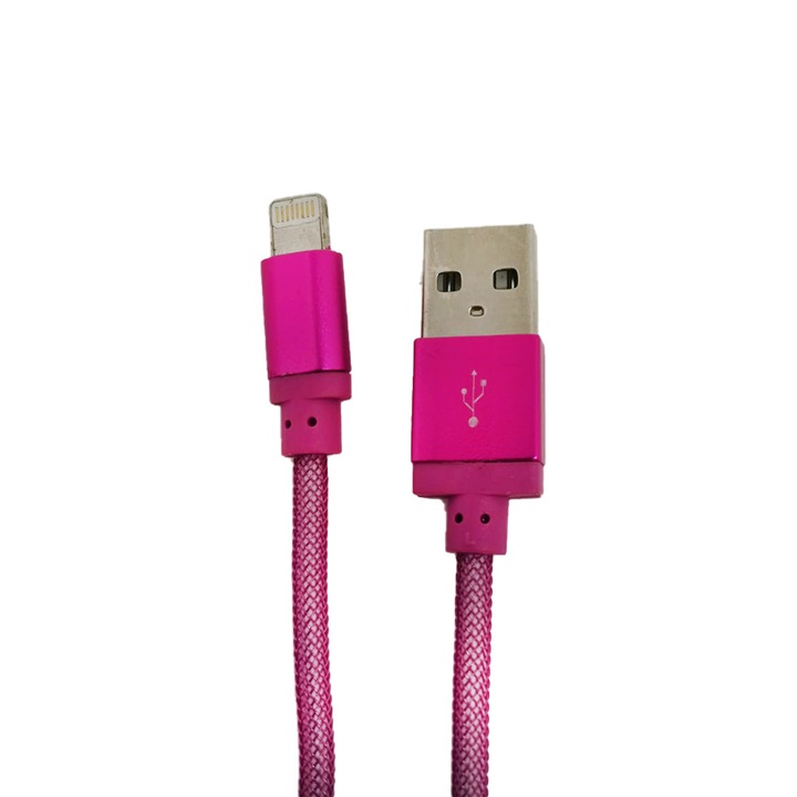 Töltő és adatátviteli kábel, 1 m, USB - Lightning, Kompatibilis iPhone, iPad, 1A, G-Tech, Pink