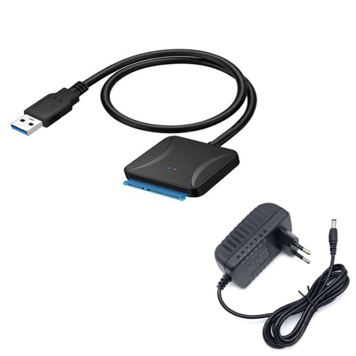 NUODWELL 2,5/3,5 hüvelykes HDD/SSD adapter, USB 3.0 – SATA 3 adapterkábel, hordozható, fekete