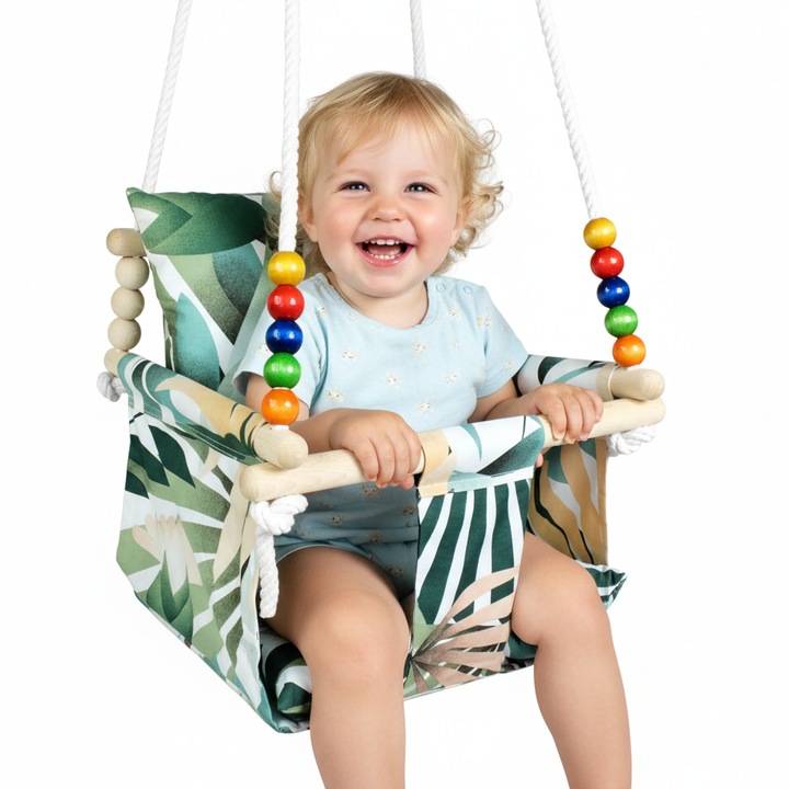 Leagan de copii si bebelusi, pentru interior si exterior, eucalipt, 34 x 34 cm