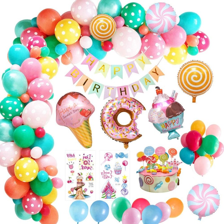 Set 54 baloane petrecere, SDLOGAL, Model dulciuri, Multicolor