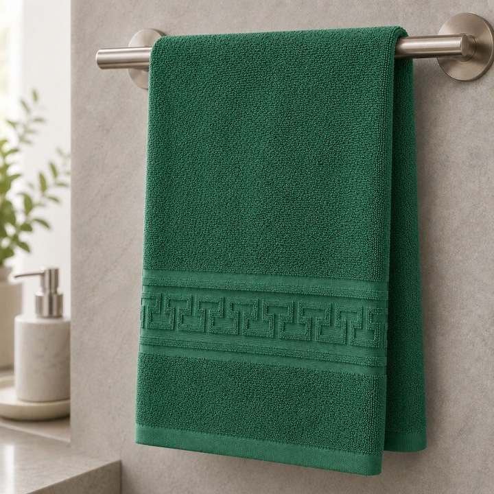 Prosop bumbac 100% cu bordura greceasca, 500gr/m2, 50x90cm, Ralex Pucioasa, Verde