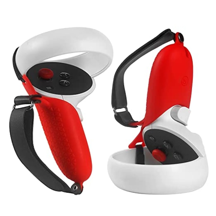 Protectie controllere VR, Silicon, Compatibil cu Oculus Quest 2, Rosu