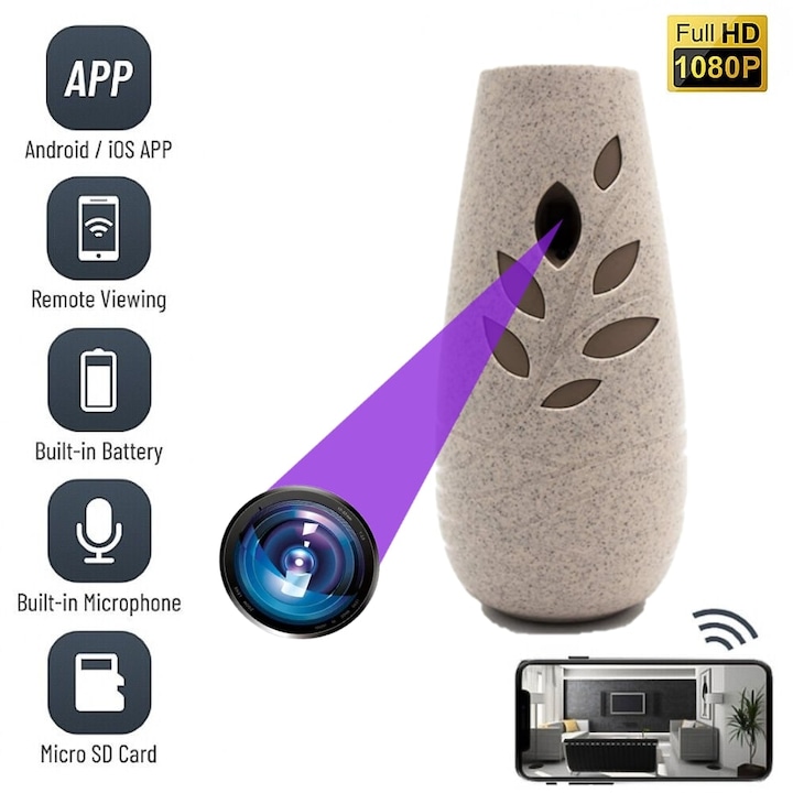 OEM WiFi kémkamera, AIR01, légfrissítőbe rejtve, Full HD, 5MP, audio-video rögzítés, mozgásérzékelés, kártyahely