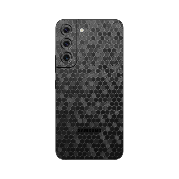 Folie Protectie iSkinz pentru Samsung Galaxy S22 5G - Honeycomb Negru Black Simple Cut, Skin Adeziv, Cover pentru Carcasa Spate