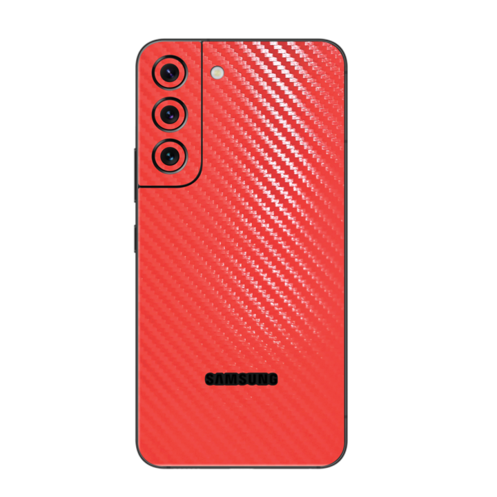 Folie Protectie iSkinz pentru Samsung Galaxy S22+ Plus 5G - Carbon Rosu Simple Cut, Skin Adeziv, Cover pentru Carcasa Spate