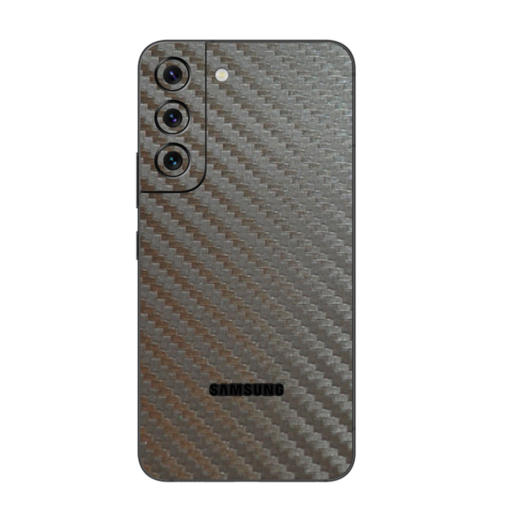 Folie iSkinz pentru Samsung Galaxy S22+ Plus 5G - Carbon Gri Argintiu 360 Cut, Skin Adeziv Full Body Cover, Protectie Carcasa Spate si Laterale