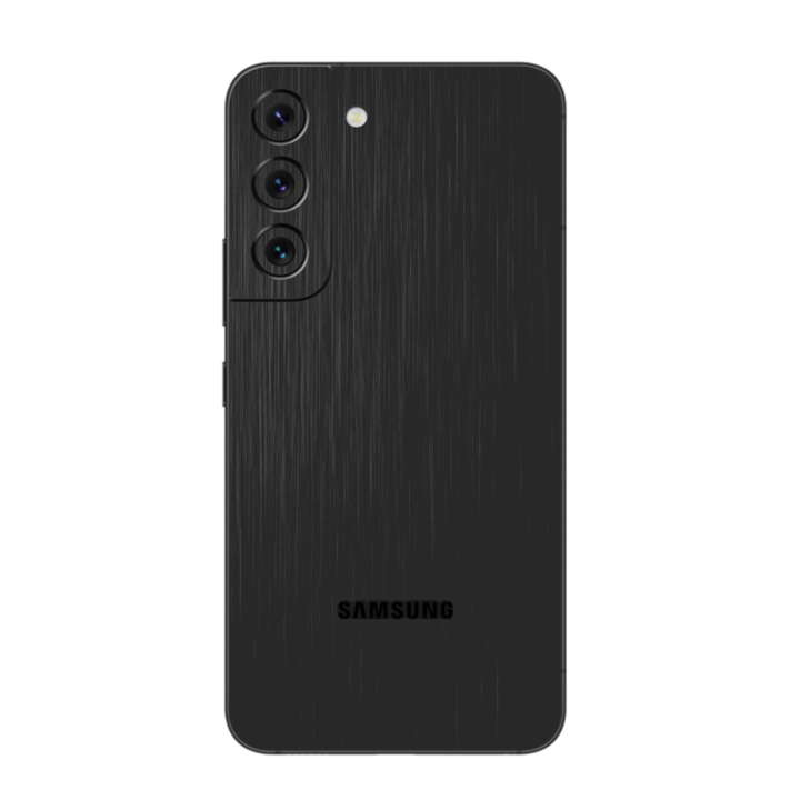 iSkinz Folie Samsung Galaxy S22+ Plus 5G telefonhoz – szálcsiszolt fekete 360 vágás, teljes testet fedő, tapadó bőr, hát- és oldalvédő tok