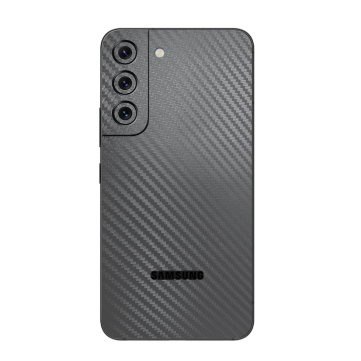 Folie iSkinz pentru Samsung Galaxy S22+ Plus 5G - Carbon Negru 360 Cut, Skin Adeziv Full Body Cover, Protectie Carcasa Spate si Laterale