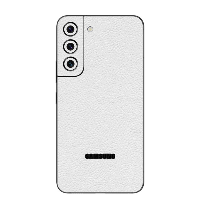 Folie iSkinz pentru Samsung Galaxy S22+ Plus 5G - Piele Alba 360 Cut, Skin Adeziv Full Body Cover, Protectie Carcasa Spate si Laterale