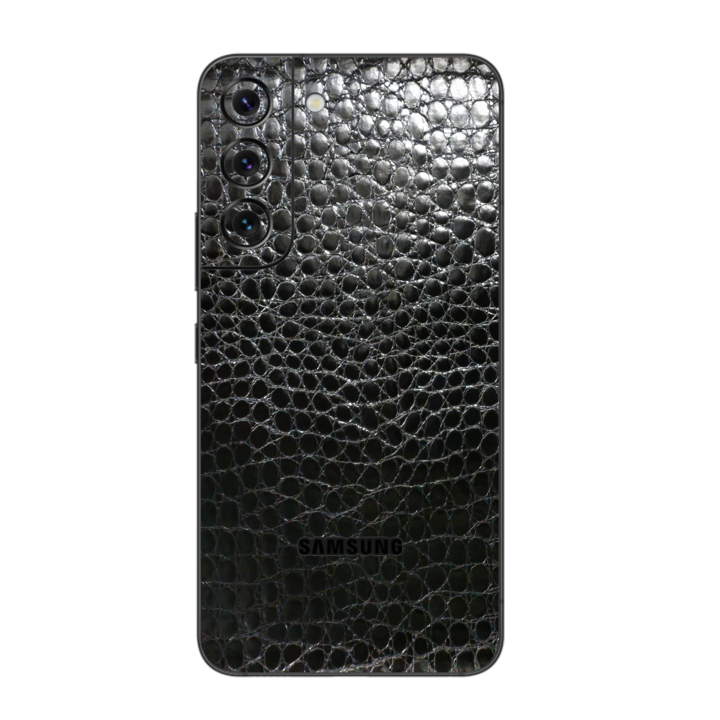 Folie Protectie iSkinz pentru Samsung Galaxy S22+ Plus 5G - Piele Neagra Crocodil Simple Cut, Skin Adeziv, Cover pentru Carcasa Spate