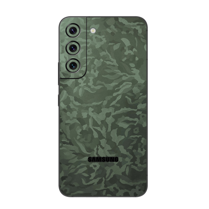 Folie iSkinz pentru Samsung Galaxy S22+ Plus 5G - Camo Verde Military Green Shadow 360 Cut, Skin Adeziv Full Body Cover, Protectie Carcasa Spate si Laterale