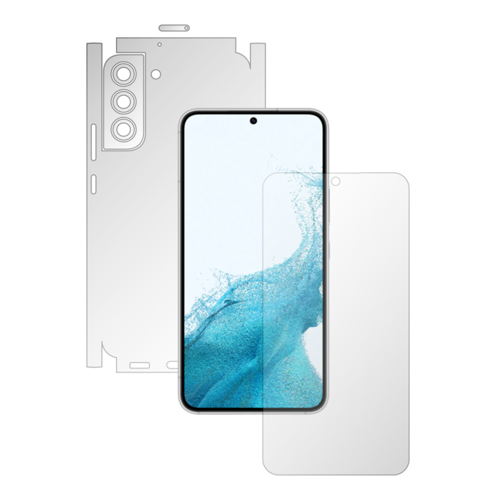 Teljes testű iSkinz önregeneráló fólia Samsung Galaxy S22+ Plus 5G telefonhoz – Invisible Skinz UHD, 360 fokos vágás, ultra-tiszta szilikon védelem a képernyőhöz, hát- és oldalborítások, átlátszó, ragadós bőr