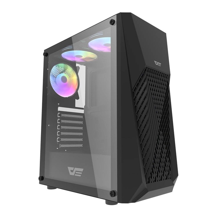 Компютърна кутия Darkflash, DK150, Middle-Tower, Закалено стъкло, ATX/ M-ATX/ ITX, Черен, 3 вентилатора