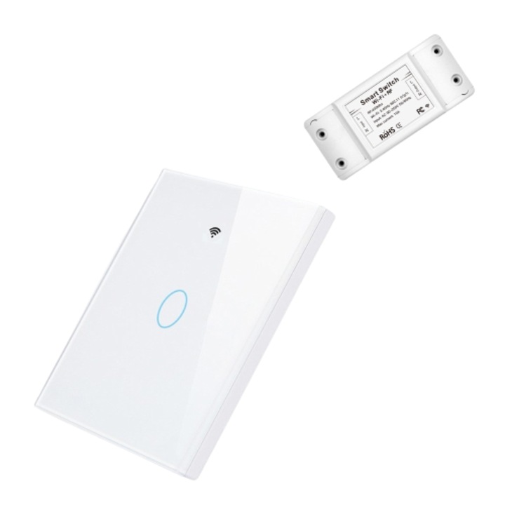 Comutator de lumina fara fir Simplife Smart 1 canal Wifi si RF, Alb