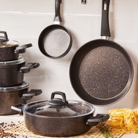 Set 12 cratite Blackgold, Karaca, 14/18/22/26 cm, 2/3.5/3 L , Granit, Negru