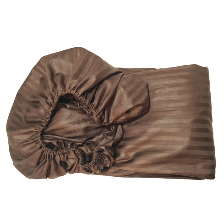 Cearceaf de pat cu elastic ARIALE, damasc satinat, 160 X 200, Maro