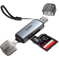 Cititor De Carduri Cu Adaptor 4 in 1, Atolla®, SD/MMC/MicroSD/TF/SDXC/SDHC, USB 3.0/Type-C, Pentru telefoane/tablete/laptop, Argintiu