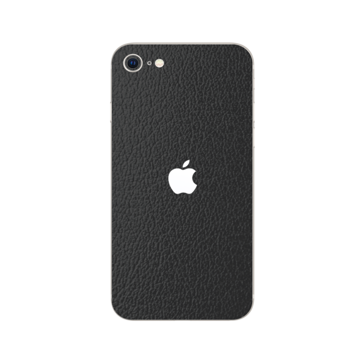 Folie iSkinz pentru Apple iPhone SE (3rd Gen) 2022 - Piele Neagra 360 Cut, Skin Adeziv Full Body Cover, Protectie Carcasa Spate si Laterale