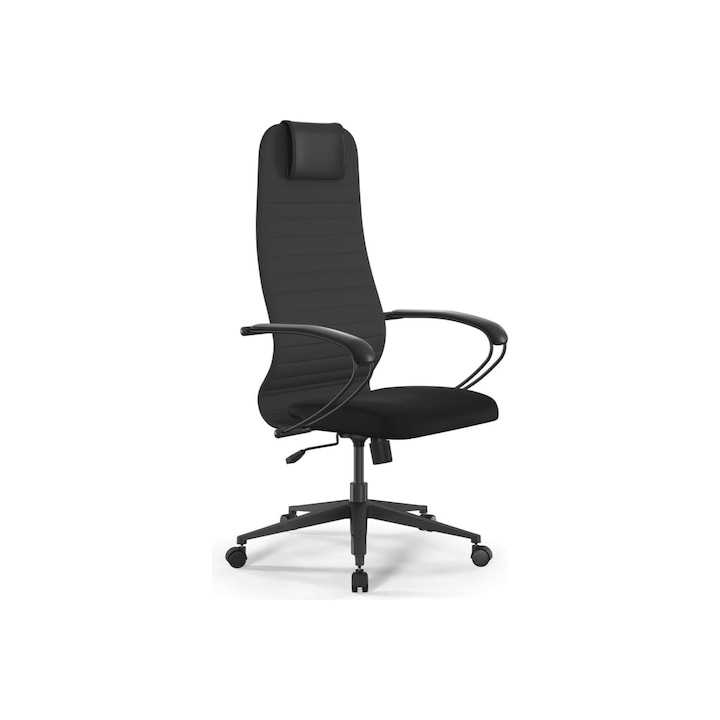 Scaun de birou ergonomic Ergofuture Task Office Chair, Tapiterie fibra aramida respirabila, Spatar inalt, Tetiera neagra, Cotiere inox tapitate negre