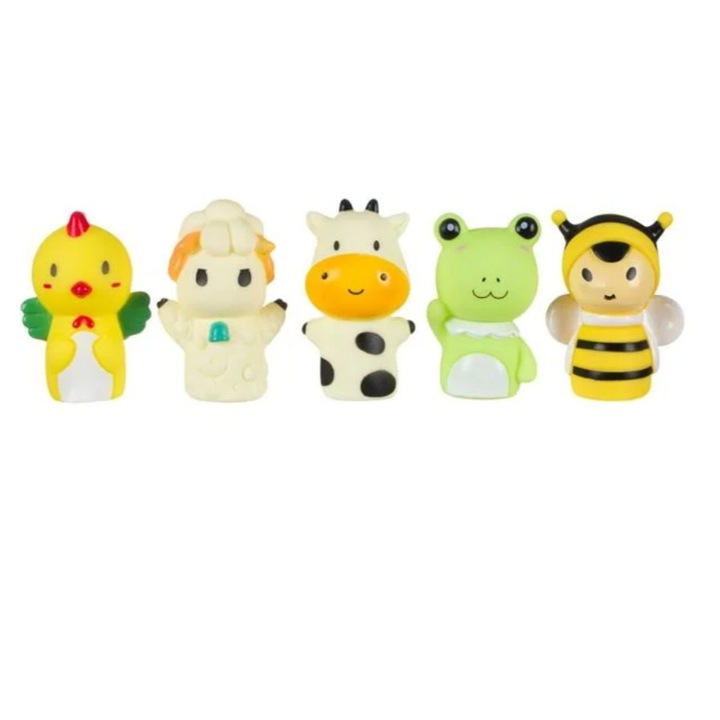 Jucarie papusi pe degete, animale ferma, multicolor, 5 buc, 3,5x6 cm