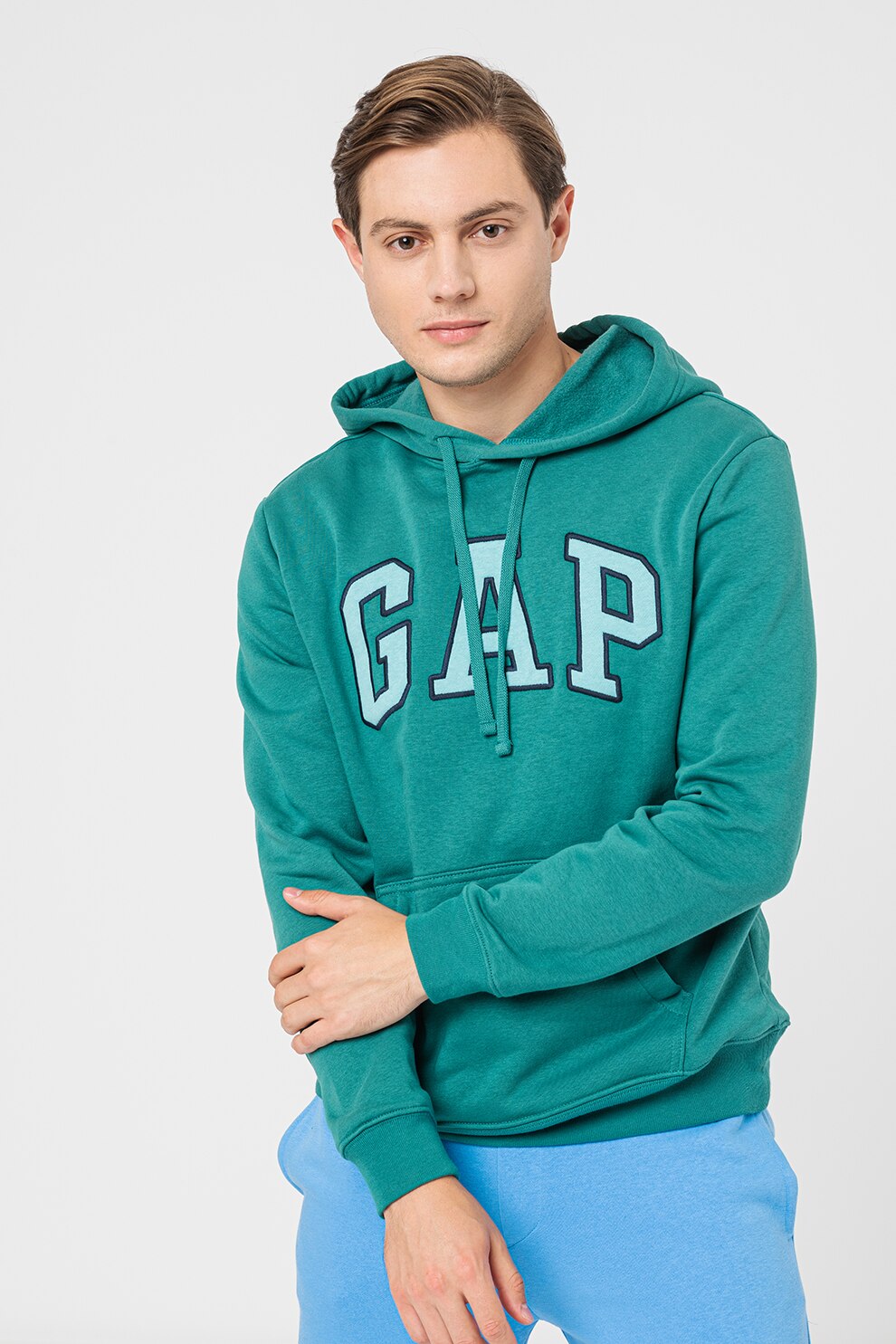 GAP, Худи с джоб кенгуру и лого, Зелен, L - eMAG.bg