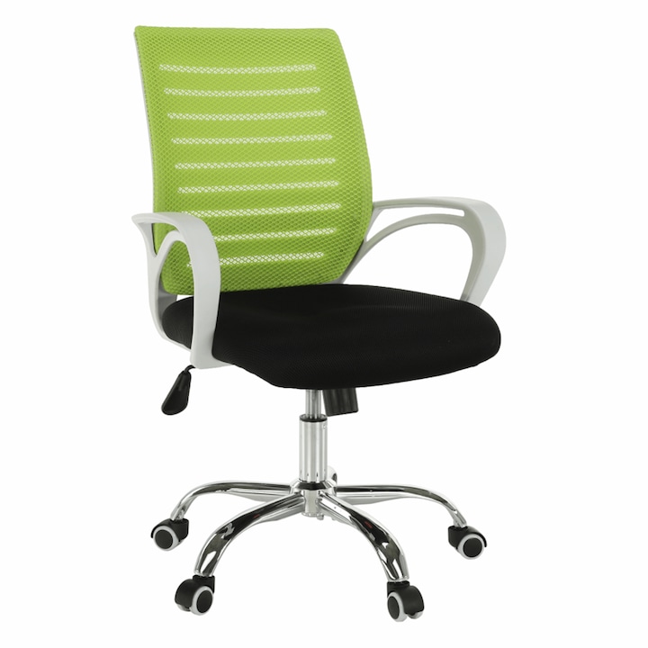Irodai szék, zöld fekete fehér, króm láb, Ozela, 53x60x101 cm