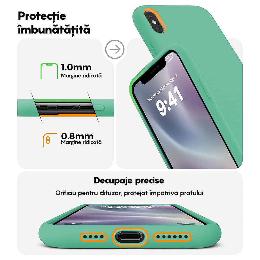 Husa CASEY STUDIOS™ compatibila cu iPhone XS Max, Soft Silicone Premium, Microfibra in Interior, Webster Green, de Protectie, Ultra Slim, pentru Incarcare Wireless, Margini Ridicate de Protectia Ecranului si a Camerelor