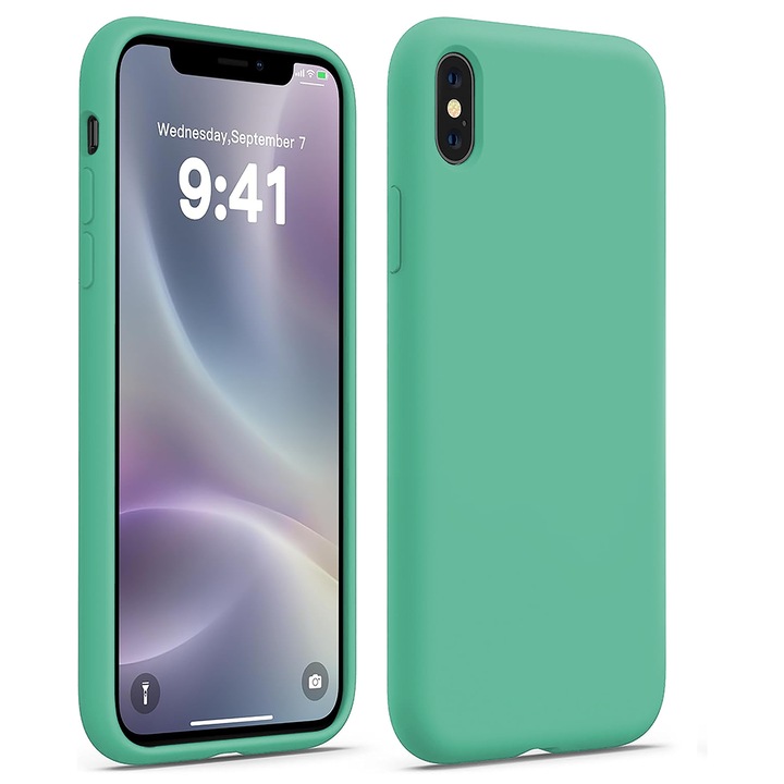 Husa CASEY STUDIOS™ compatibila cu iPhone XS Max, Soft Silicone Premium, Microfibra in Interior, Webster Green, de Protectie, Ultra Slim, pentru Incarcare Wireless, Margini Ridicate de Protectia Ecranului si a Camerelor