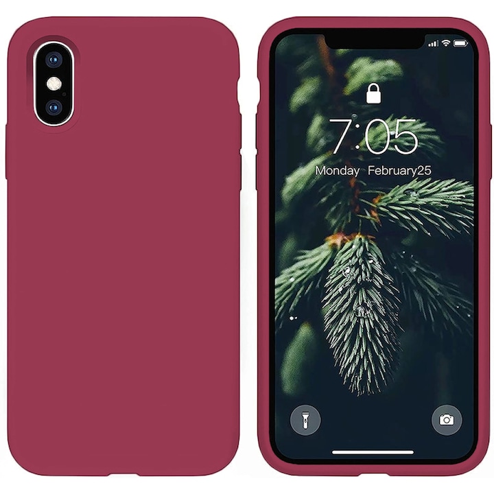 Husa CASEY STUDIOS™ pentru Apple iPhone XS Max, Soft Silicone Premium, Microfibra in Interior, Burgundy, de Protectie, Ultra Slim, pentru Incarcare Wireless, Margini Ridicate pentru Protectia Ecranului si a Camerelor