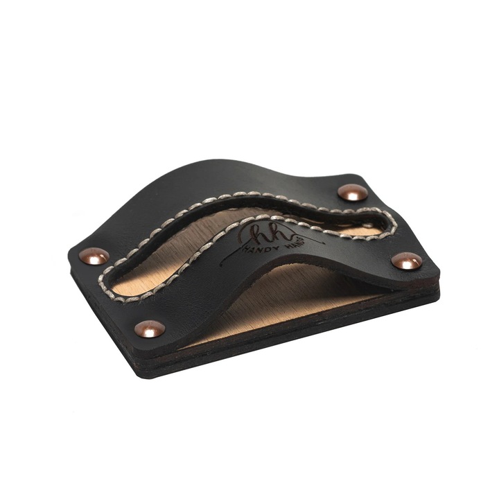 Suport Carte de Vizita Premium din Piele HH954 cu baza de lemn 9.5x6 cm