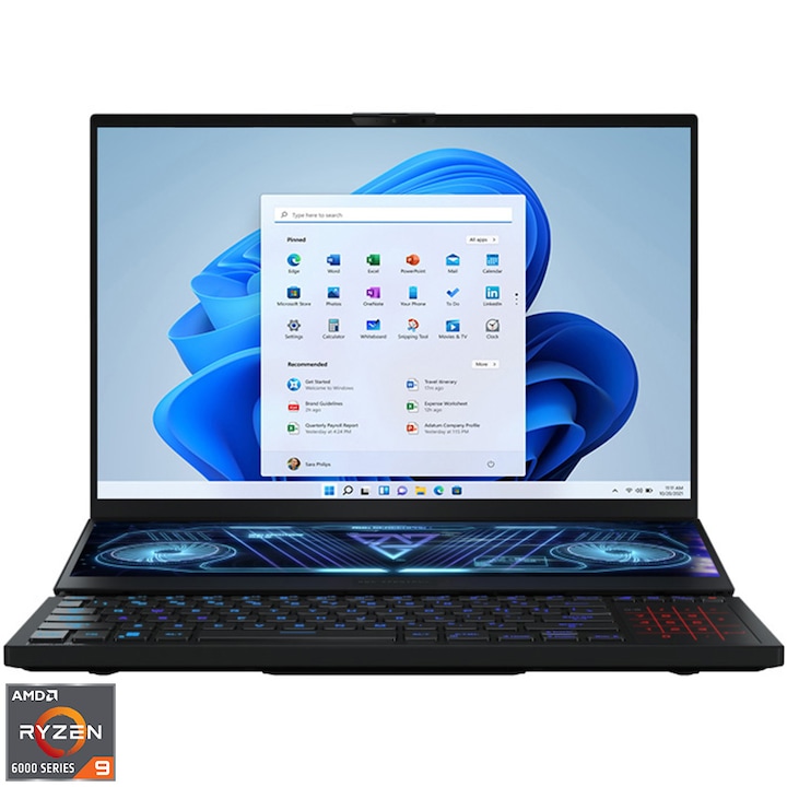 Laptop Gaming ASUS ROG Zephyrus Duo 16 GX650RS cu procesor AMD Ryzen™ 9 6900HX, 16", QHD+, 120Hz, 64GB, 4TB SSD, NVIDIA® GeForce RTX™ 3080 TGP 165W, Windows 11 Home, Black