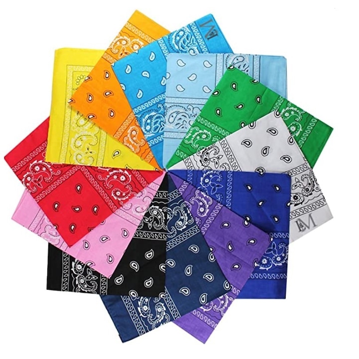 Set 12 bandane, Poliester, 54x54 cm, Multicolor