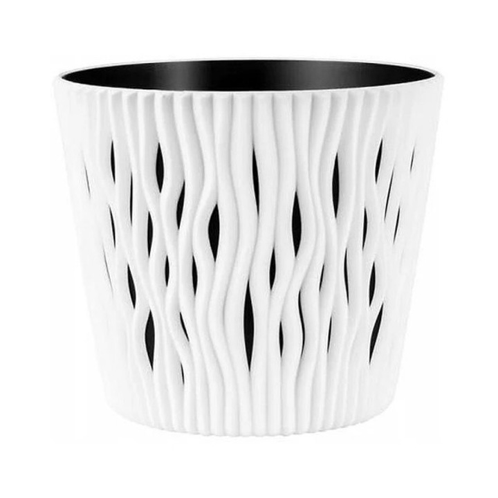 Ghiveci decorativ pentru flori, rotund, alb, capacitate 3l, 16x18 cm