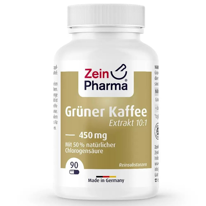 Supliment cu extract de cafea verde Gruner Kaffee, Zein Pharma, vegetarian, vegan, 450mg, 90 capsule vegane