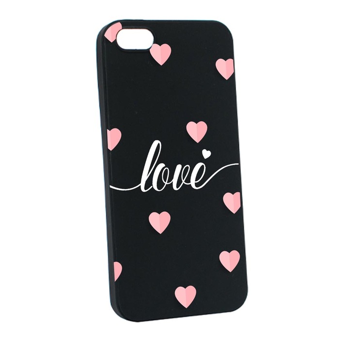 Husa Silicon, Compatibila Cu Apple iPhone SE 3 (2022), Love Flying Hearts, rezistenta la uzura, Negru B 85