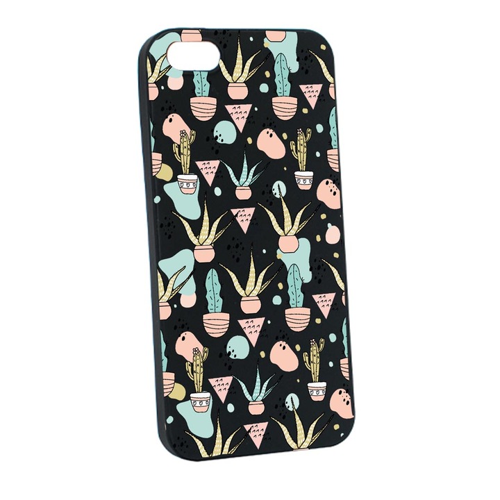 Husa Silicon, Compatibila cu Apple iPhone SE 3 (2022), Cactus, rezistenta la uzura, Negru B 774