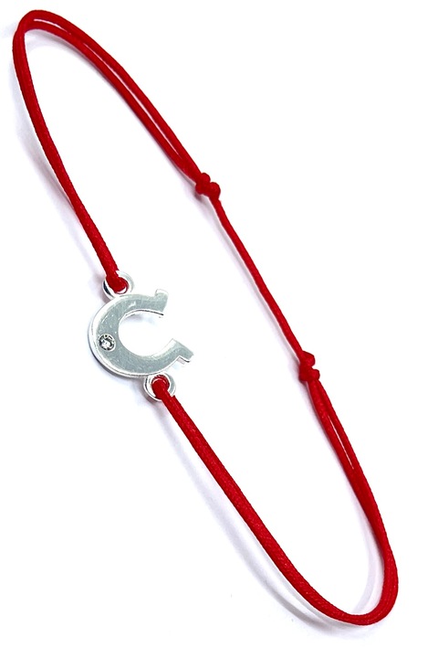 Bratara pe snur rosu simbol potcoava, argint 925, martisor Agavi