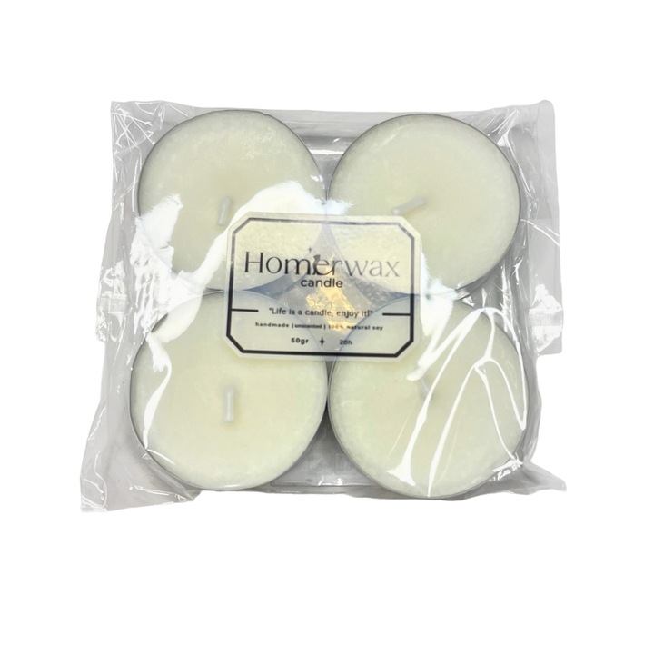 Set 8 lumanari mici din ceara naturala de soia, tip pastila, neparfumate, cantitate ceara 100 g