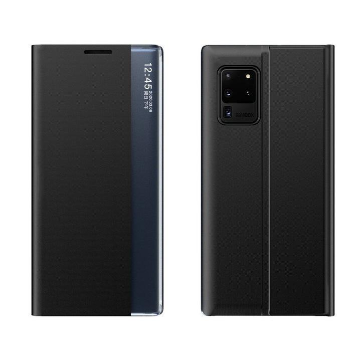 Husa cu functie de suport pentru Huawei P Smart 2021, Sleep, Piele PU, Negru