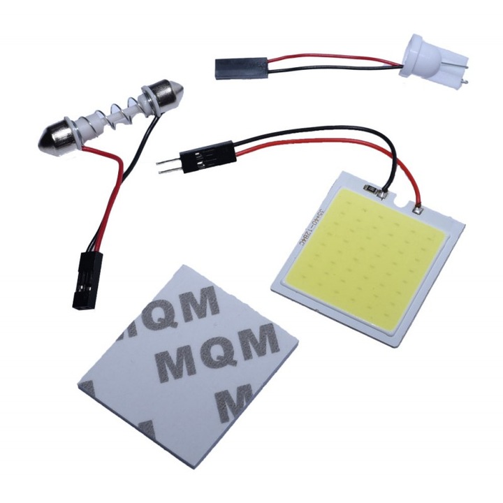 Lampa cu 48 led-uri cob pentru plafoniera auto elSales ELS-SIL48, lumina alb rece, compatibil 32-42 mm, adaptor Feston si T10