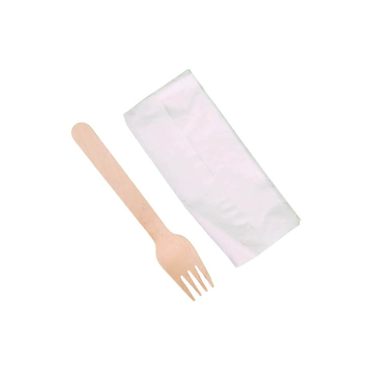 Set 100 Furculite din Lemn cu Servetel