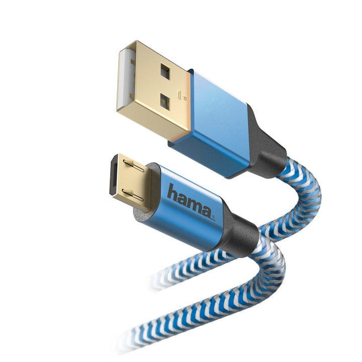 Кабел за зареждане / данни, USB-A - Lightning "Reflect" 1,5 м, бяло / синьо, Hama