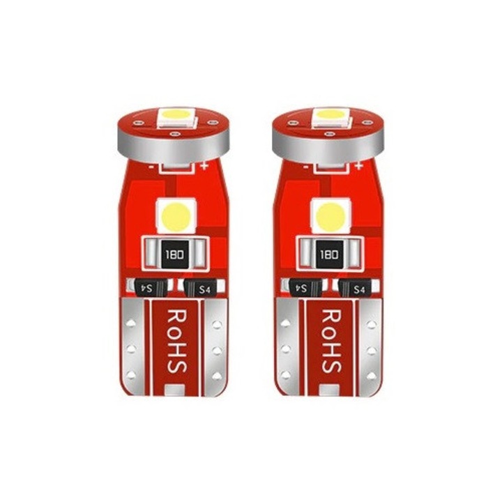 Set 2 Becuri LED T10, 3 SMD, W5W, 12V, Pentru Pozitie, Plafoniere, Portbagaj, Lumina Albastra