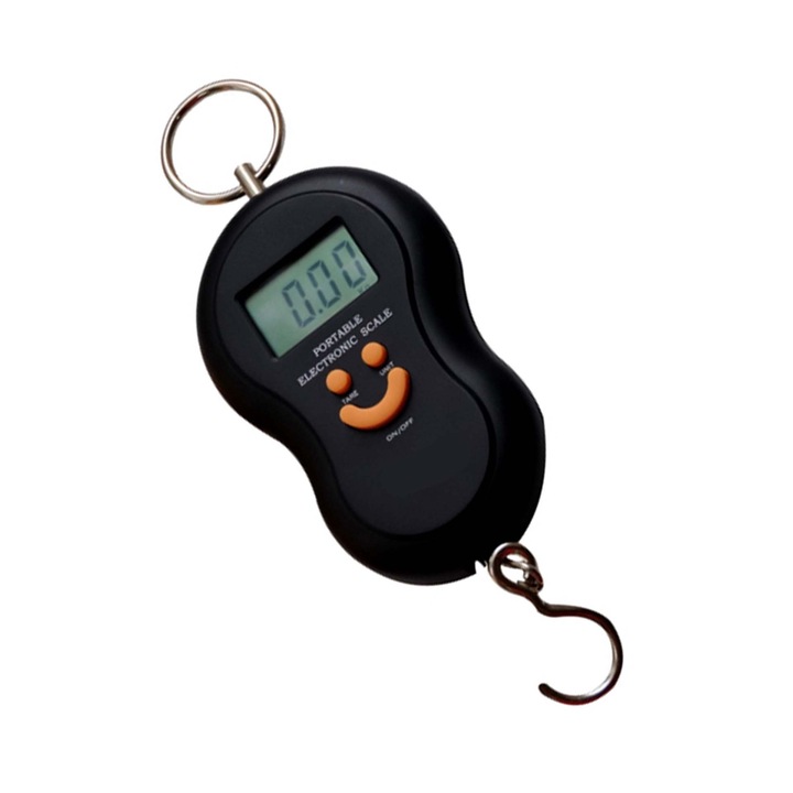 Cantar portabil, de mana, carlig, mic, 50 kg, ecran LCD, negru, 3 x 7 x 21, Dalimag